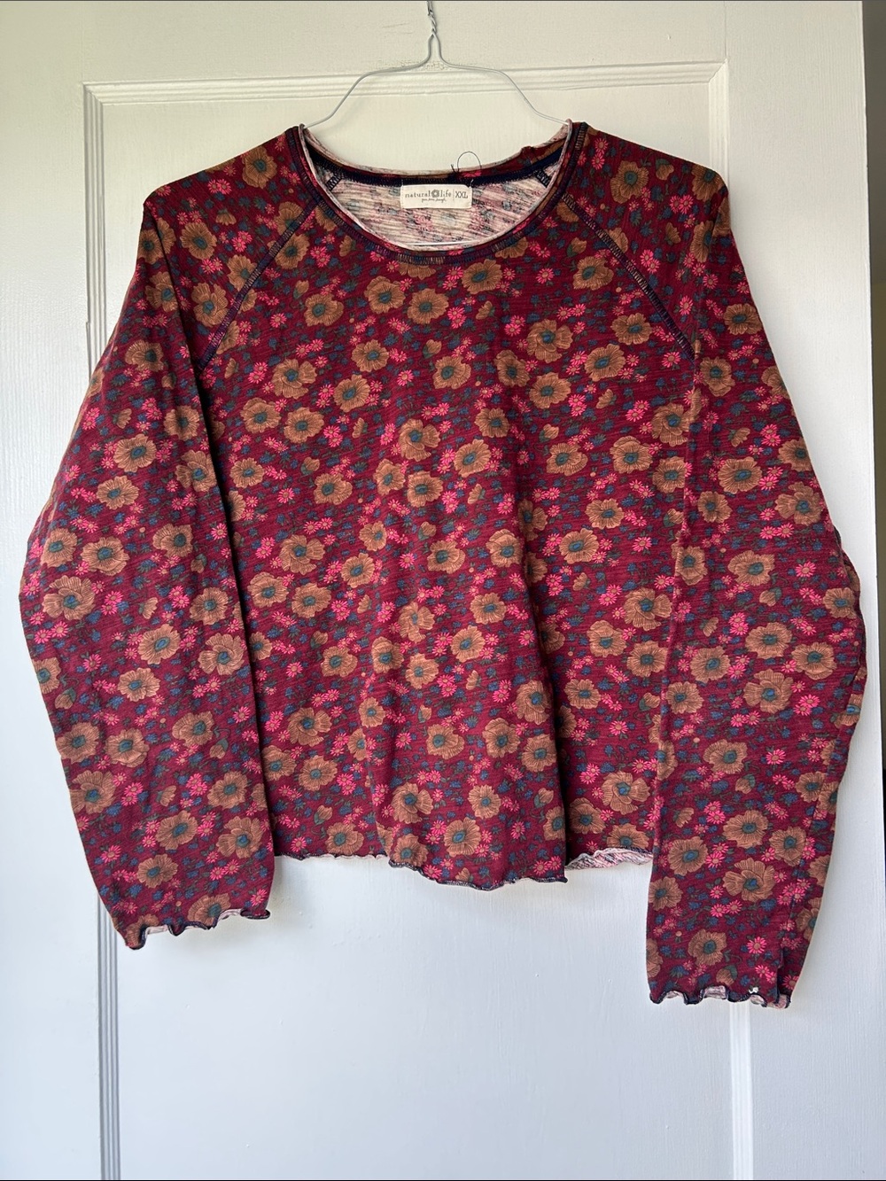 Natural Life Floral Crewneck Shirt in Burgundy and Mustard XXL